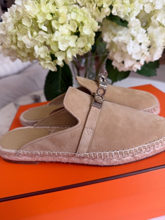 Hermes Shoes - Hermes Beige Suede Espadrille Mule NWT